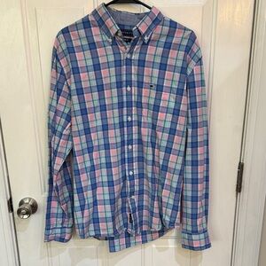 crown & ivy Blue and Pink Plaid Button Down Shirt